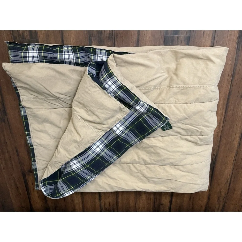 VTG Ralph Lauren TWIN Comforter Blanket Tartan Plaid‎ Blue Green Tan Reversible